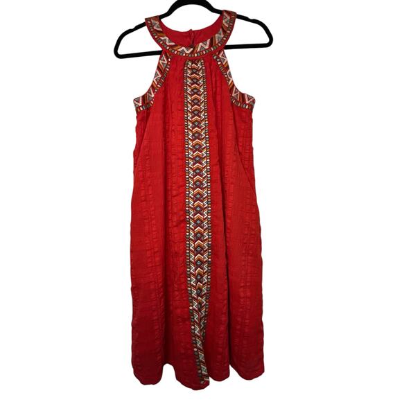 THML Red Embroidered Halter Mini Dress - Size S - Picture 2 of 16